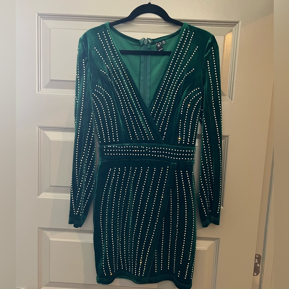 Windsor dark green velvet dress with gold studs size medium
